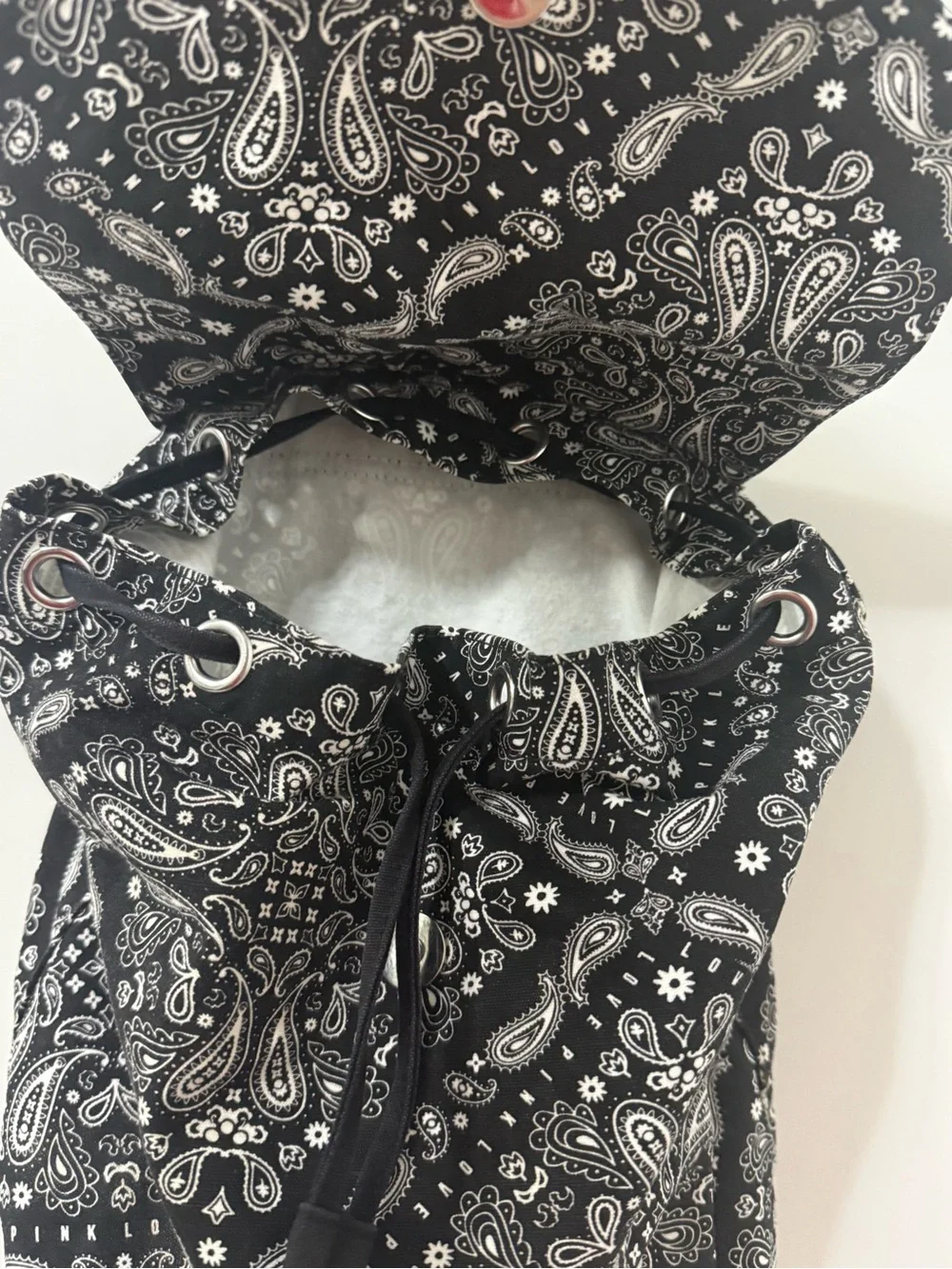 Pink Victoria’s Secret Black Paisley Drawstring Backpack - Casual Women’s Bag